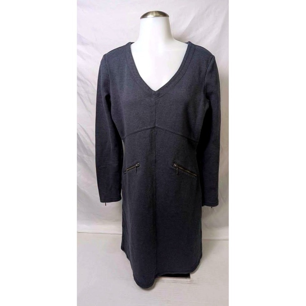 Athleta ~ V-Neck Long Sleeve Dress ~ Medium ~ Gray Zip Accents/Pockets/Ponte Fab